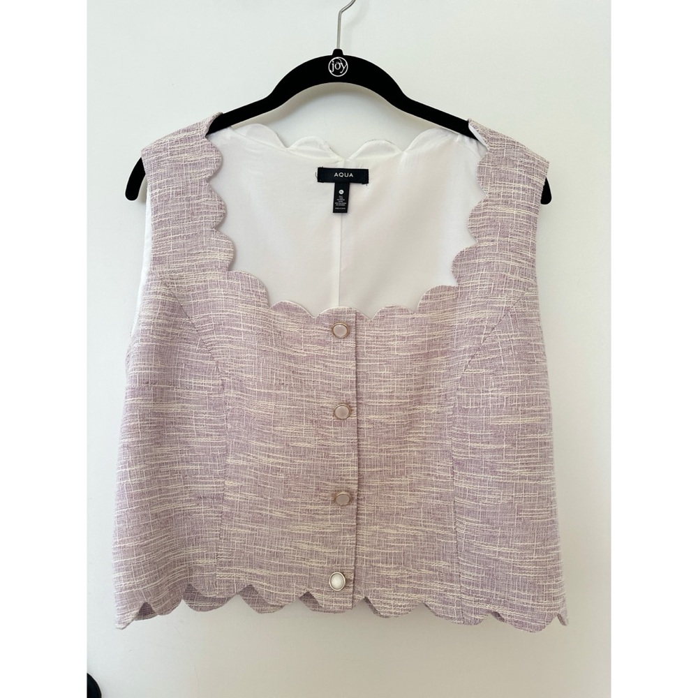 Aqua Lavender Tweed Scalloped Sleeveless Top